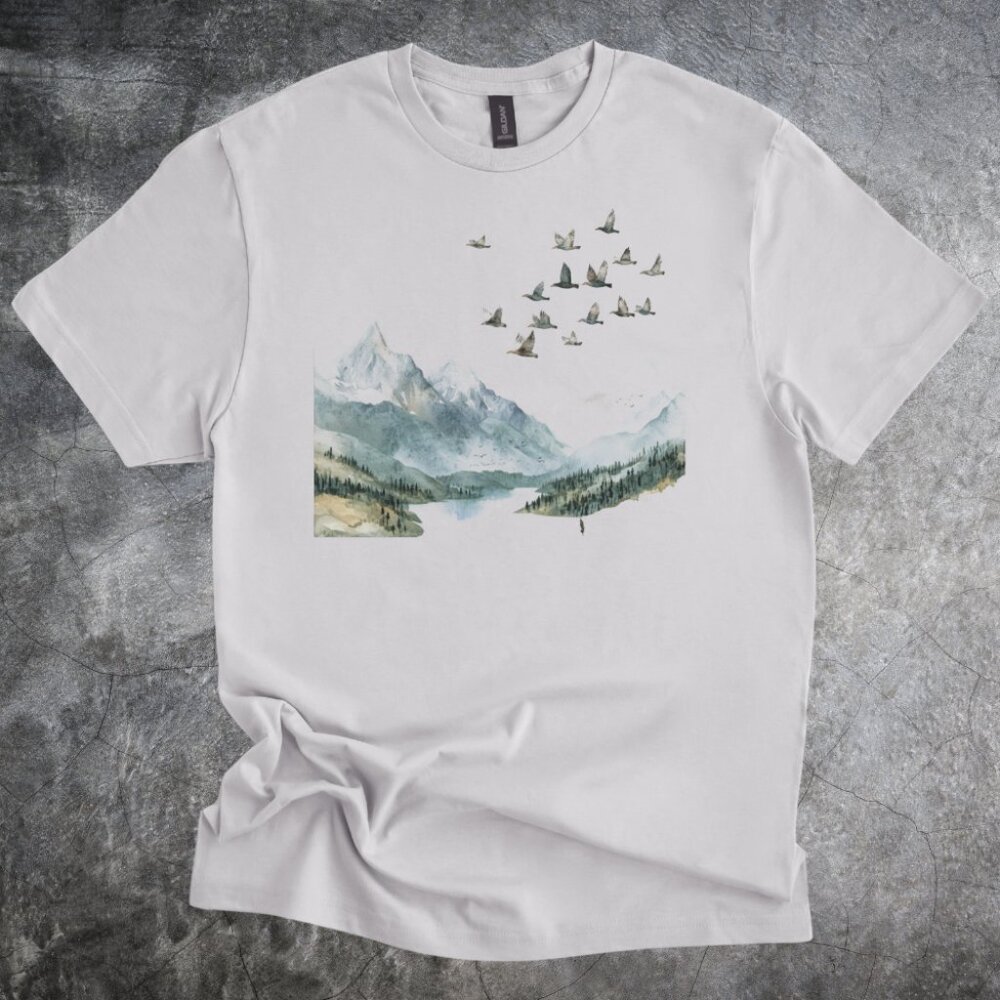 Mountain Landscape Shirt Scenic Artwork Illustration Graphic Tshirt Cotton Crewn